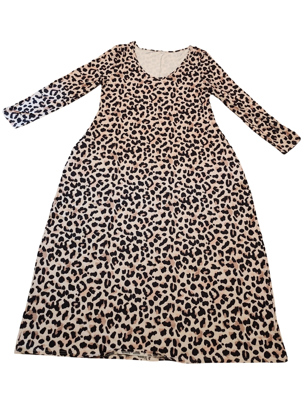 Leopard Print Long Sleeve Maxi Dress - Beige/Black